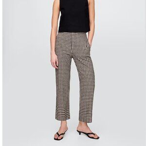 Gap Linen Blend Relaxed Straight Ankle Pants - Black Gingham
